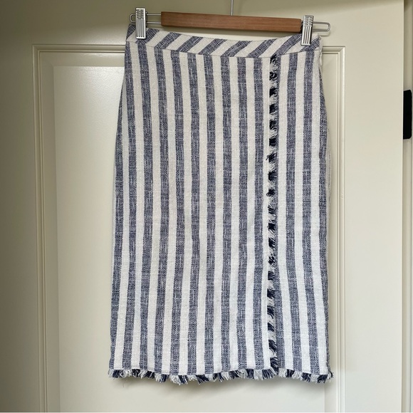 Banana Republic Navy and White Stripe Tweed Pencil Skirt - Picture 1 of 7